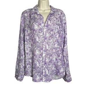 Frank & Eileen Womens Button Up Shirt L Purple Floral Barry Resort Woven Italy